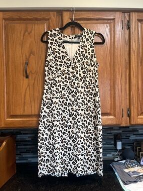 Banana Republic Cream and Brown Leopard Midi Dress